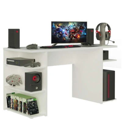 Mesa de computador com prateleiras, estação de trabalho de escrita para home office para suporte de monitor grande, mesa de jogo de madeira, mesa de computador para jogos