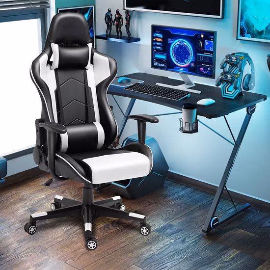 Cadeira para jogos de massagem Silla Gamer de tamanho grande com encosto alto, giro de 360 ​​graus e reclinação de 180 graus