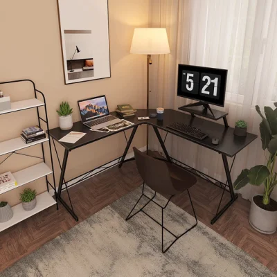 Mesa para jogos em forma de L para escritório doméstico com suporte para monitor grande Estação de trabalho