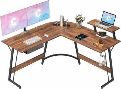 Escrivaninha em forma de L, mesa para jogos de canto para computador com suporte para monitor grande, escrivaninha para escritório doméstico de 51,2