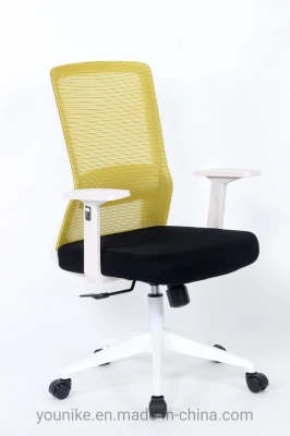 Cadeira de escritório Escrivaninha ergonômica Rotatable MID Back Mesh Chair com ajustável, rodas, braços e apoio de cintura preto e amarelo